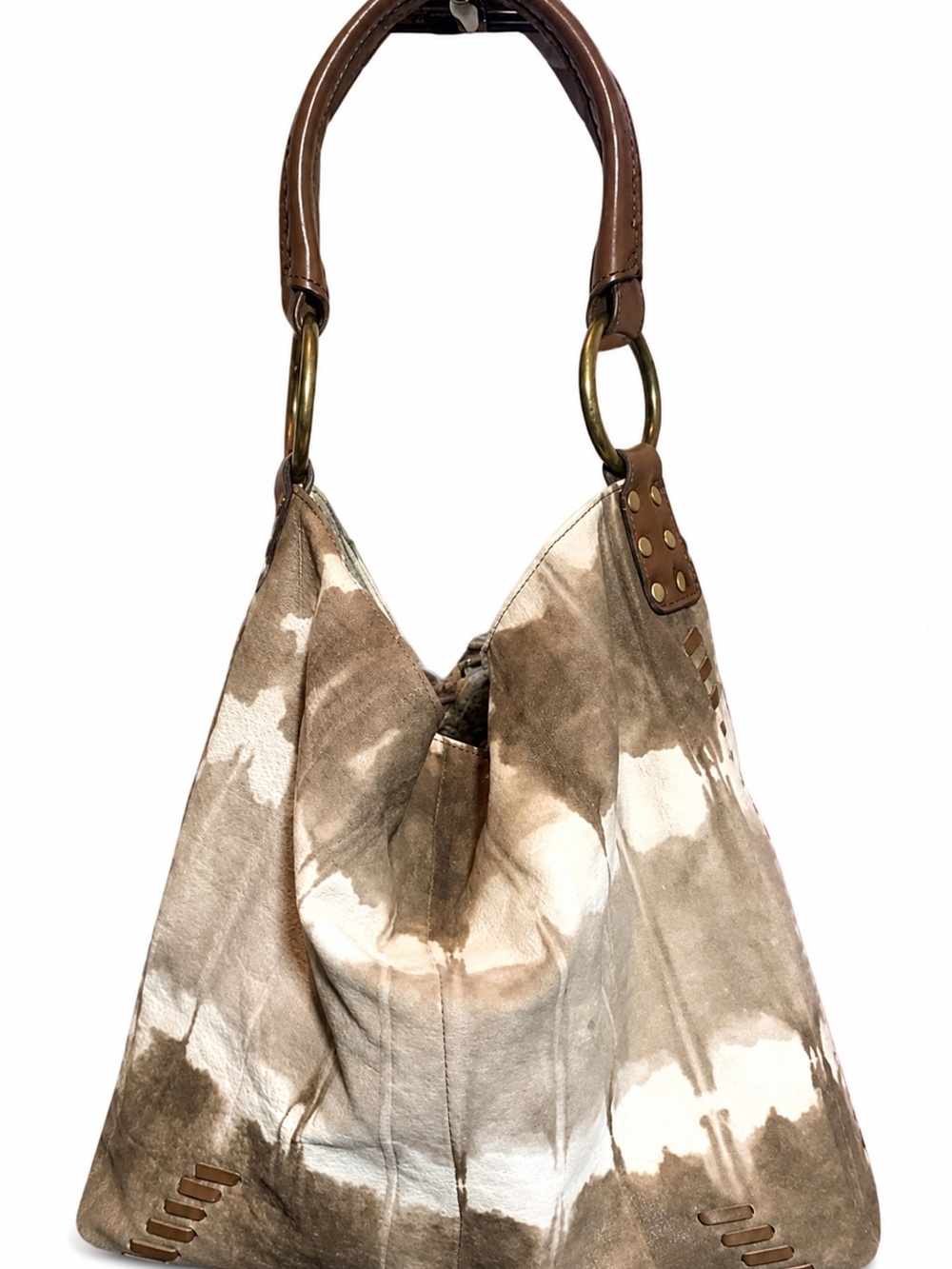 Genuine leather Brown and Cream Tie-Dye Hobo Shoulder Bag handbag purse western